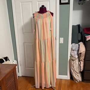 Elegant Multicolor Striped Maxi Dress